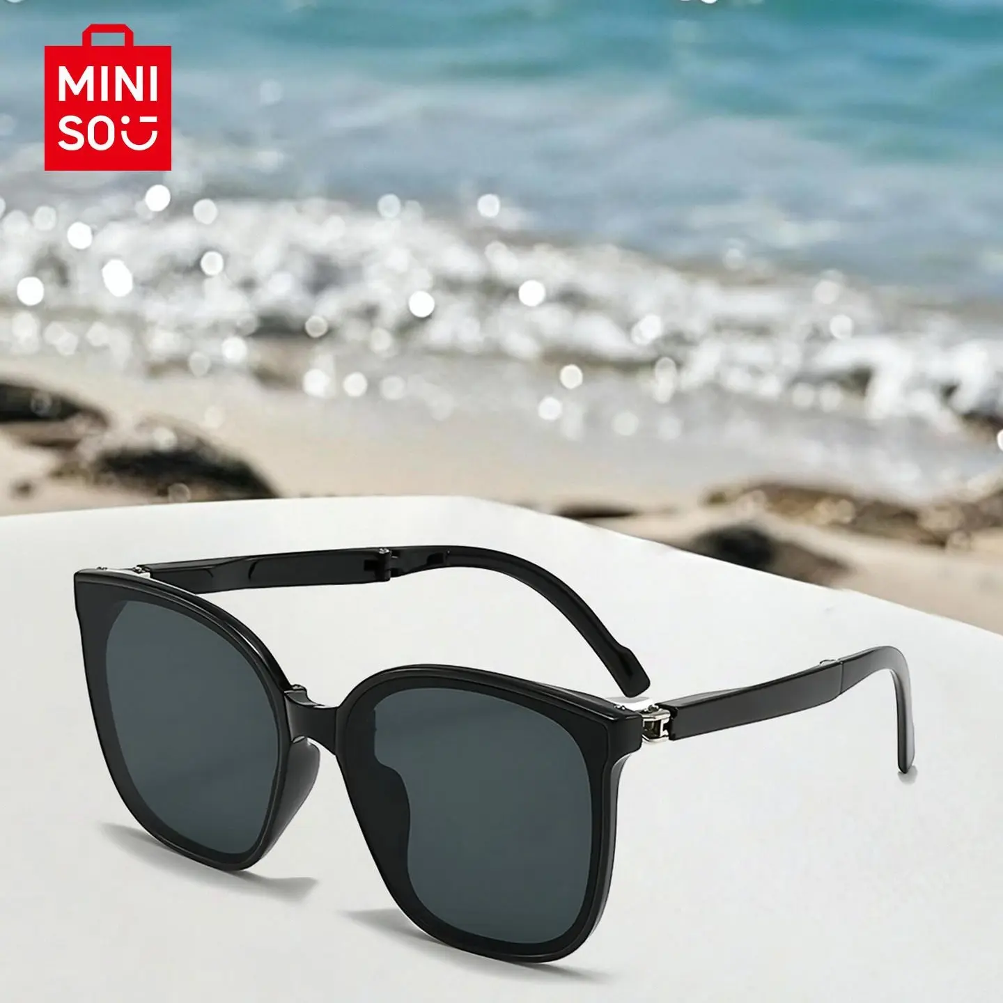 MINISO Women's Foldable Sunglasses - Anti-UV Glasses, Sun Protective, Trendy Frames, Modern, Casual, Ultra-Light, Large Face-Slimming Frame, Premium Feel, Korean Style #SummerVibes, Trendy Frames Sunglasses, Back To School