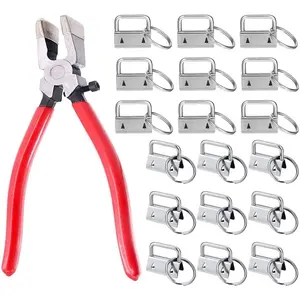 60Sets 1" Key Fob Hardware with 1Pcs Key Fob Pliers, Glass Running Pliers Tools with Jaws, Studio Running Pliers Attach Rubber Tips Perfect  Key Fob Hardware Install