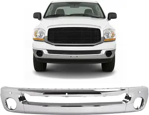 Front Bumper Face Bar Compatible with 2003-2010 Dodge Ram 1500 2500 3500 Bumper Cover Impact Bar w/Fog Light Holes Replace for 55077946AA 55077946AB 55077103ABCH1002383 CH1002373 Chrome Silvery