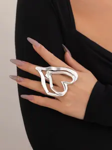 Fashion Hollow out Heart Design Double Layered Exaggerated Ring, Fashion All-match Accessories for Women & Men, Delicate Jewelry for Party