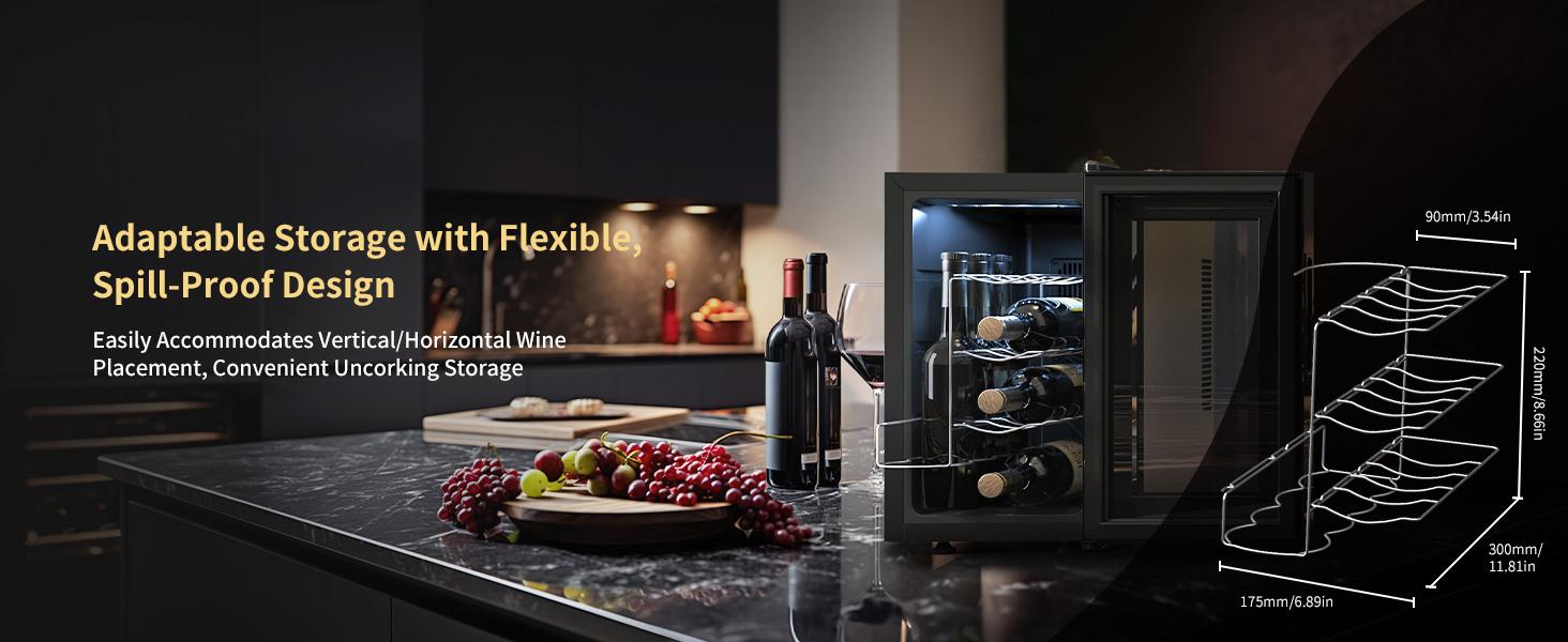Wine Cooler Fridge, 8 Bottle Wine Chiller with Wine Rack/Lighting, Fast Cooling Thermoelectric Queit Wine Cabinet Cellar for Red White, Energy Efficient Gifts for Women Men