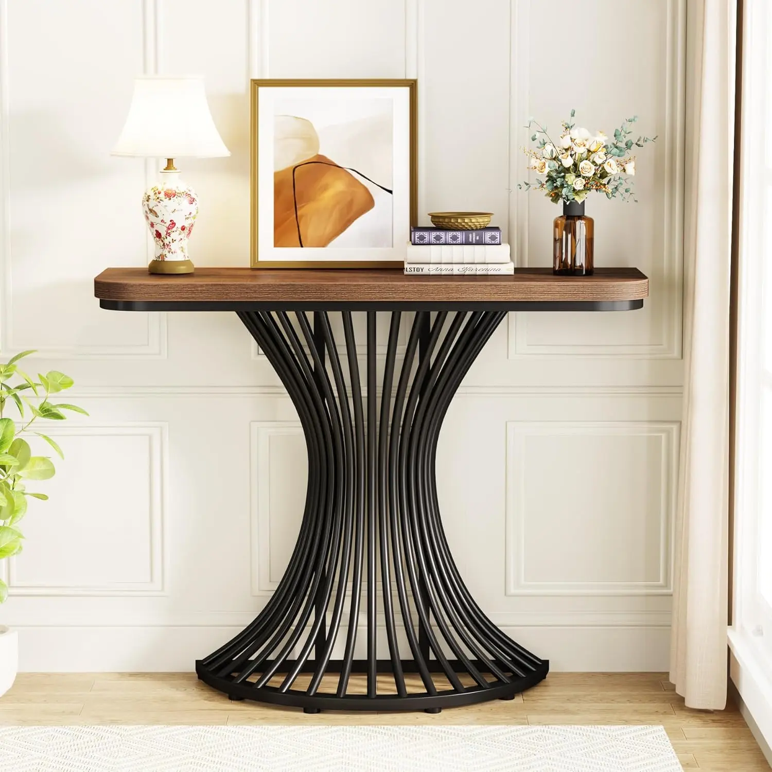 Tribesigns Industrial Console Table Entryway Table with Geometric Metal Base, 39-Inch Small Sofa Accent Table for Entrance, Living Room, Hallway
