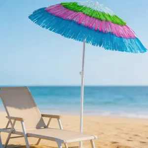 6FT Tiki Thatched Beach Umbrella, Tropical Hawaiian Patio Umbrella with 40° Tilt, Portable Sun Shade with Carry Bag for Beach, Tiki Bar & Pool