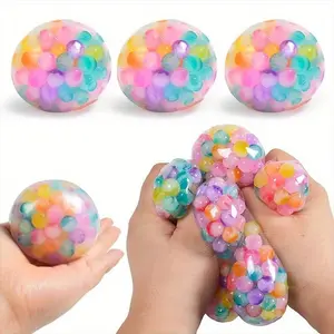 a2025Random Color Colorful Beads Squishy Sensory Stress Ball, 1 Count/30pcs Round Rubber Decompressing Toy Ball, Stress Relief Toys for Teenager & Adults, Party Gift Ideas