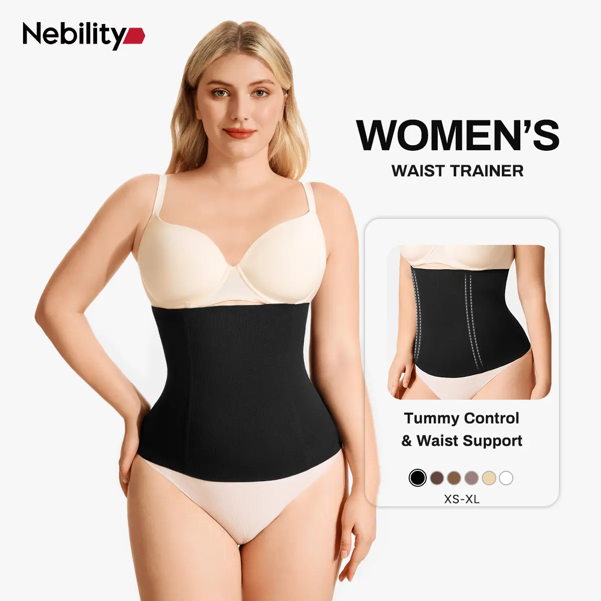 Nebility Women's Seamless High-Compression Waist Trainer Corset - Mid-Waist Adjustable Fit Bodysuit with Tummy Control, Seamless Look Womenswear Binder shapewear women postpartum cincher