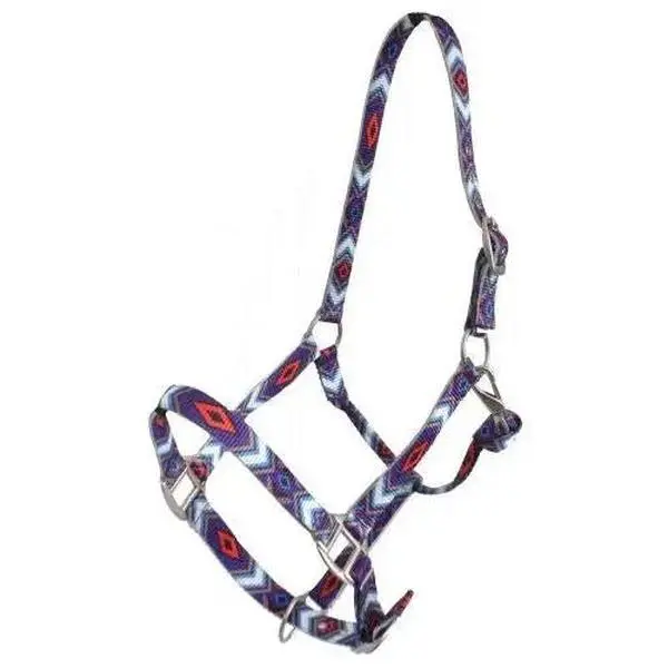 Premium Nylon Horse Sized Halter with Purple and Red Diamond Design