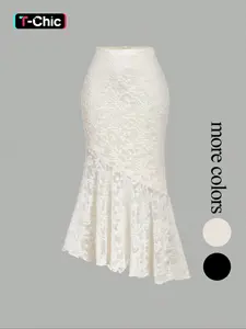 Women's asymmetrical textured apricot mermaid midi skirt, Elegant Casual Skirt, suitable for Halloween, Christmas, and autumn/winter wear. Can be worn as an outerwear skirt; chic, country style; Sheer Lace Skirt.