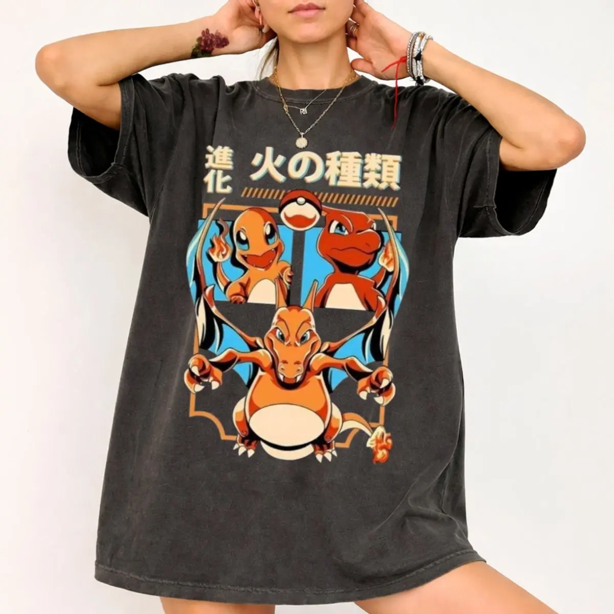 Comfort Colors Charmander Charmeleon Charizard Evolution Shirt, Cute Anime Graphic Tee, Japanese Kawaii Streetwear, Retro Gamer Gift , Unisex Fitted Short Sleeve Tee, Casual Clothing