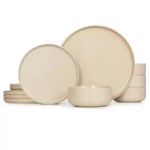 Ceramic Dinnerware Set, 12 Piece, Service for 4 Bowl Cutlery