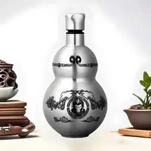 Vintage Chinese Style Gourd Design Thermos Bottle, Stainless Steel Insulated Bottle, Portable Drinking Cup for Home Office Outdoor, Drinkware