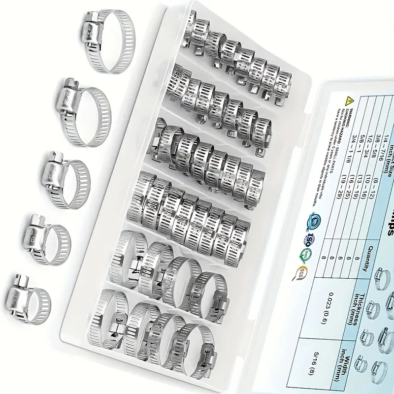summerwins 40pcs Stainless Steel Worm Gear Adjustable Hose Clamps Assortment Kit, 1/4-1.125 in Size, Heavy Duty Corrosion Resistant for Automotive Pipes, Plumbing Tubing, 1/4 To 1-1/8 Inch