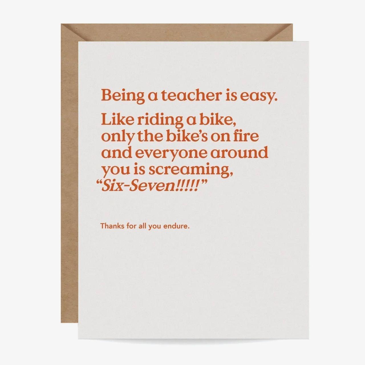 Funny 6-7 Teacher Thank You Card, Greeting Card with EnvelOpe