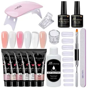 15Pcs Poly Nail Extension Gel Kit - 6 Colors 15ml Acrylic Gel with UV Lamp, Nail Forms, Base & Top Coat, Slip Solution, All-in-One Nail Art Starter Set