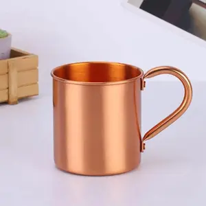 Pure Copper Drinkware Mug Smooth Straight Cup with Handle Classic Elegant Design for Cocktail Parties 8.2 x 9cm