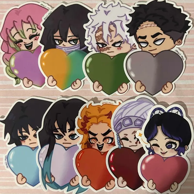 Demon Slayer Water Proof Stickers Hashira Hearts Featuring Favorite Characters with Colorful Heart Shapes