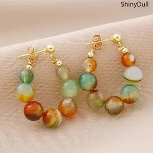 Colorful Agate Bead Drop Earrings - Boho Vintage Handmade Earrings for Women
