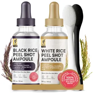 Okaga Natural Rice Peel Shot Ampoule Duo - 100% Organic Serums for Brightening, Exfoliating, and Moisturizing - Suitable for All Skin Types - Chemical Free