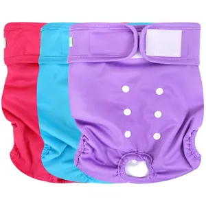 Premium Female Dog Diapers - 3-Pack Small Size, Washable Reusable, Training, Absorbent, Leak-Proof, Hook Closure, Period Panties for Heat Cycles, with Reusable Pads (S/M/L Sizing Options)