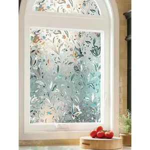 1pc Tulip Print Translucent Light-Casual Electrostatic Vinyl Film - Removable PVC Window Sticker, 17.5x78.7in 3D Decorative, Heat Control, UV Blocking for Home, Kitchen Doors & Windows