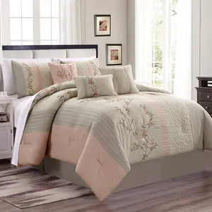 Linnea 7-Piece Cherry Blossom Floral Embroidery Comforter Set