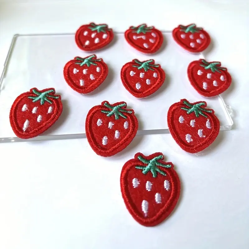 1/20pcs Vibrant Red Strawberry Patches, with Adhesive Backing - Perfect for DIY Clothing and Accessory Decoration, Strawberry Themed Items