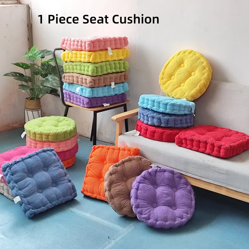 Square Corduroy Chair Cushion, Thick Silk Cotton Filled Seat Pad, Non-Slip Tufted Cushion for Dining Room, Bedroom & Office Chair, Navy Blue Soft Butt Pillow, Multipurpose Cushion, Anti Slip Cushions
