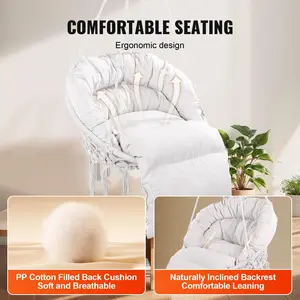 VEVOR Hanging Hammock Swing Chair,  330 Lbs Capacity, Macrame Hanging Chair with Cushion and Mounting Hardware, Cotton Rope Swing Chair for Bedroom, Balcony, Patio, Garden, Beige