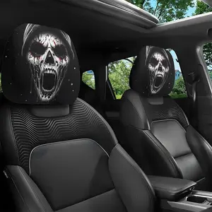 Gothic Skull Print Car Headrest Covers, Halloween Party & Theme Decor Universal Fit, Unique Mystical Driving Experience Accessories, Car Seat Covers