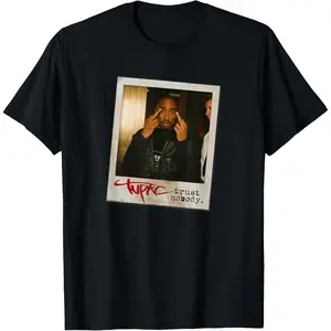 Tupac “Trust Nobody” Photo T-Shirt, Iconic 2Pac Graphic Tee for Men and Women, Vintage Hip-Hop Rap Legend Shirt Featuring Classic Tupac Portrait and Bold Slogan, Streetwear Style Unisex Top for Fans of 90s Rap Culture, Casual Everyday Wear Tee Perfect for