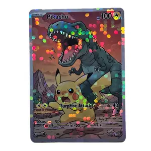 Pikachu Dino Surprise Attack Uh Oh, RUN! Edge to Edge Bubble Holo Standard Size and Back Pokémon Display Art Card No Pikachu was Harmed in the Making of this Card
