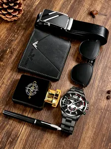 Men's Fashion Quartz Watch Set with Wallet, Perfume, Pen, Sunglasses & Belt, Elegant Gift Box,Easter Gift, Perfect for Business Casual Daily Wear, Quartz Wristwatches, Modern Fashionable Wristwatch