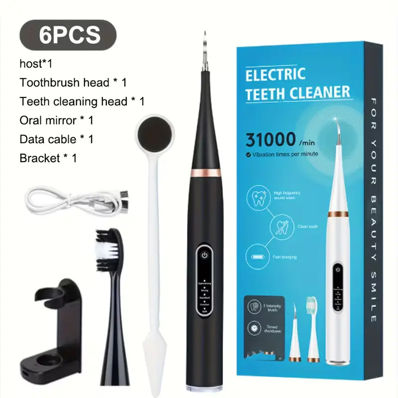 6-Piece Electric Toothbrush Kit, Sonic Plaque & Calculus Remover with USB Port for Adults, Teeth Whitening & Oral Care Cells Cleaning, Rechargeable Personal Care Appliance, Cleansing, High Vibration, Plaque Removal, Kit Set, Adjustable Speed, Smile Care