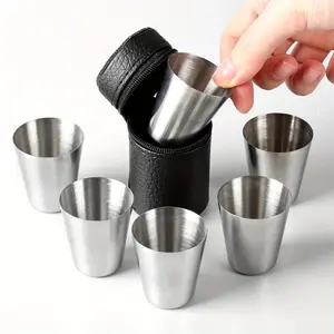6-piece outdoor practical travel Camping Utensil stainless steel cup mini set - including 5 cups + 1 storage bag, suitable for use at Christmas and Halloween parties, portable drink cups, party decorations, party supplies