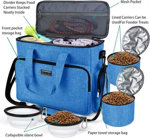BAGLHER Dog Travel Bag, Airline Approved Pet Tote Organizer with Multi-Function Pockets, 2 X Food Storage Containers and 2 X Collapsible Bowls, Perfect Weekend Pet Travel Set for Dog, Cat