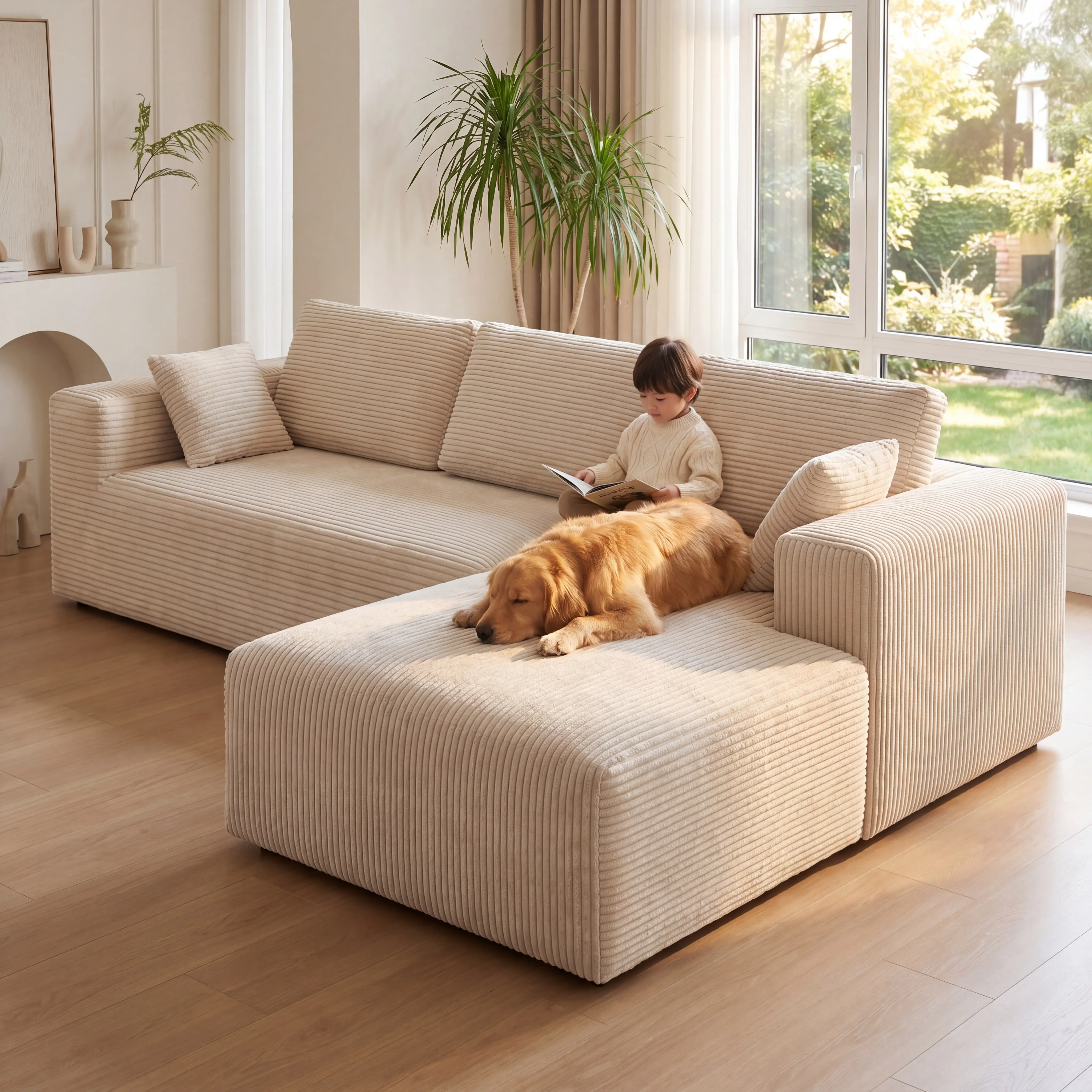 NEW,Modern corduroy L-shaped modular sofa, cloud sofa, living room sofa budget couch friendly boneless,