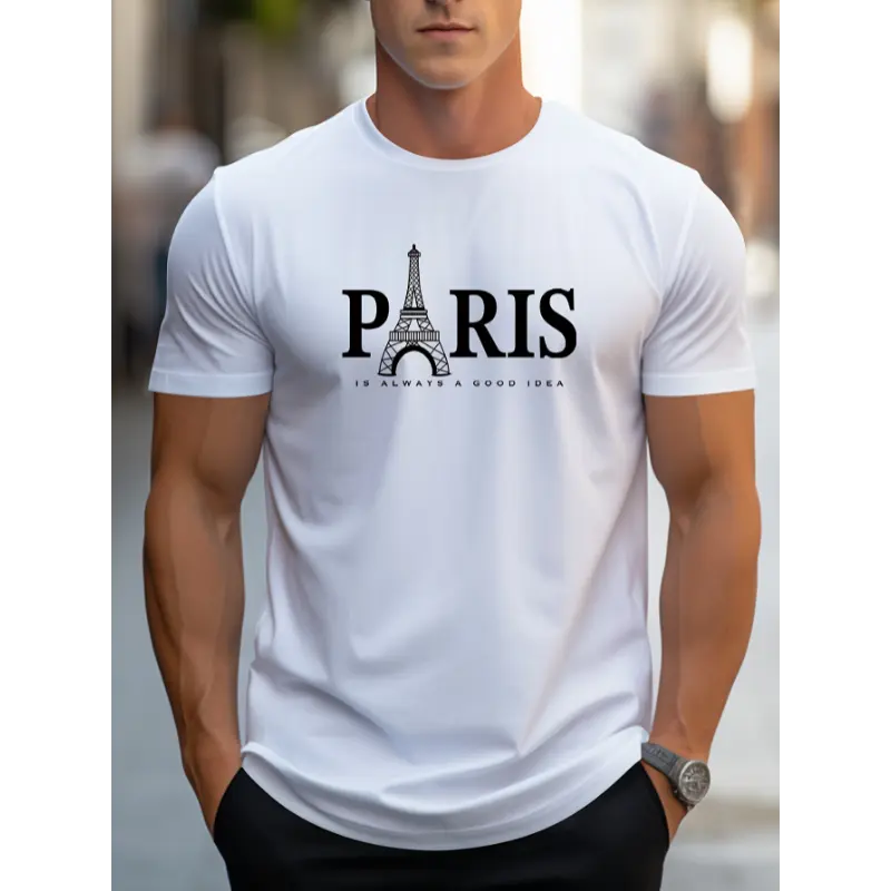 Men's 180g Combed Cotton T-Shirt, USA-Made Tropical Graphic Print, Casual Short Sleeve Boxy Cut, Breathable & Sweat-Wicking, Tshirt