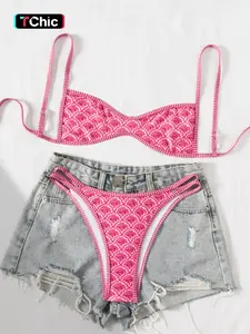 Two-Piece Set Women's Floral Print Spaghetti Strap Bikini Set, Casual Fashion Chic Swimsuit Set for Beach Holiday Vacation, Ladies Summer Clothes