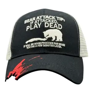 Bear Attack Tip If Attacked Play Dead Hat Funny Sarcastic Special Effect Graphic Novelty Bite Cap Funny Hats Funny Animal  Novelty Caps for Men Black - Standard
