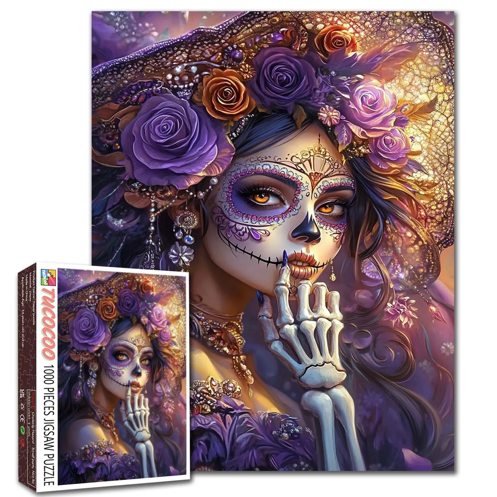 Tucocoo Gothic Catrina Rose Skull 1000-Piece Jigsaw Puzzle for Adults - Rich Purple Floral Skull Portrait, Intricate Details, Art Puzzles Gift, New Hobby, Indoor Fun, Screen Time Alternative, 27.5x20in/70x50cm Decorative Wall Art, Relaxing Hobby