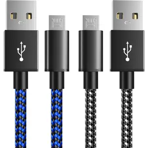 PS4 Controller Charger  , 2 Pack 10ft Extra Long  USB 2.0 , Nylon Braided Cord, for PS4, PS4 Slim/Pro,  One S/X Controller, Android Phones, Black+Blue