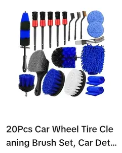 20Pcs Car Wheel Tire Cleaning Brush Set, Car Detailing Kit, Car Detailing Brush Set (Wheels Brush, Rim Brush, Detailing Brushes, Car Drill Detailing Brushes, Wash Mitt, Wax Pads, Wash Towels) cardrying towel