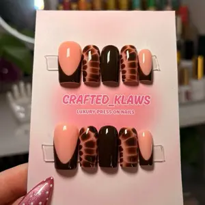 Classy Brown Croc Print Square Press On Nails with French Tips - Nail Art