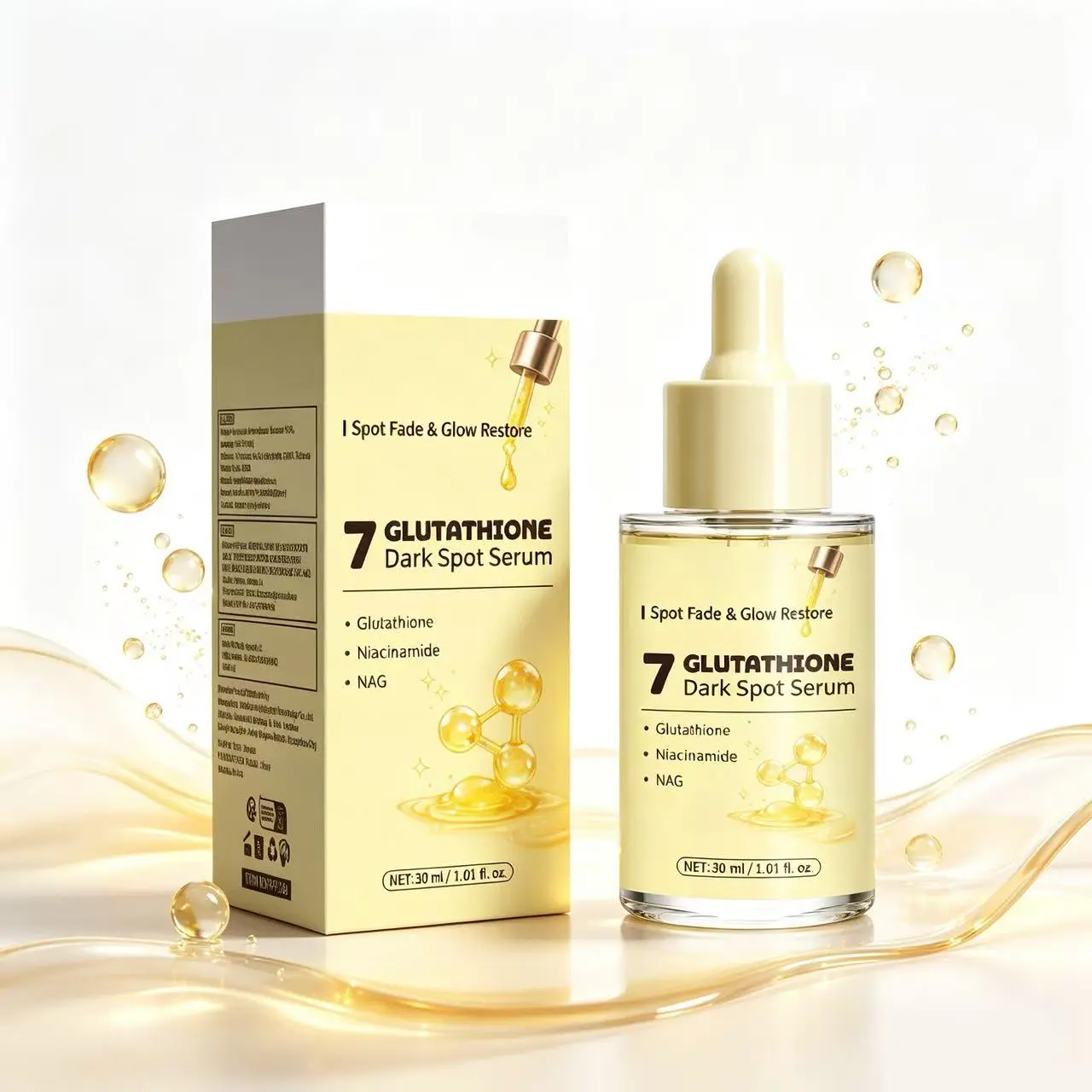 7 Glutathione Dark Spot Serum with Niacinamide & NAG, Brightening Face Serum Fades Dark Spots & Acne Marks, Boost Radiant Glow & Even Dull Skin Tone 30ml