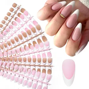 White French Tip Press-on Nails, 150/160pcs Pink Beige Glossy False Nails for Home Salon Manicure Use, Extension Nail Tips Kit, Short Oval Short Square Long Square Short Coffin Long Coffin Medium Almond Acrylic Nails, Decorative Nails, Nail Tech Supplies