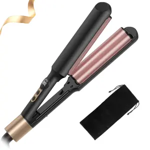 Mini Beach Waves Crimper – Dual Barrel Ceramic Hair Waver, 0.4" With 5 Temps, Anti-Scald & Dual Voltage – Travel-Friendly Curling Tool For Effortless Styling, Wavy Crimper, Christmas & New Year Gifts