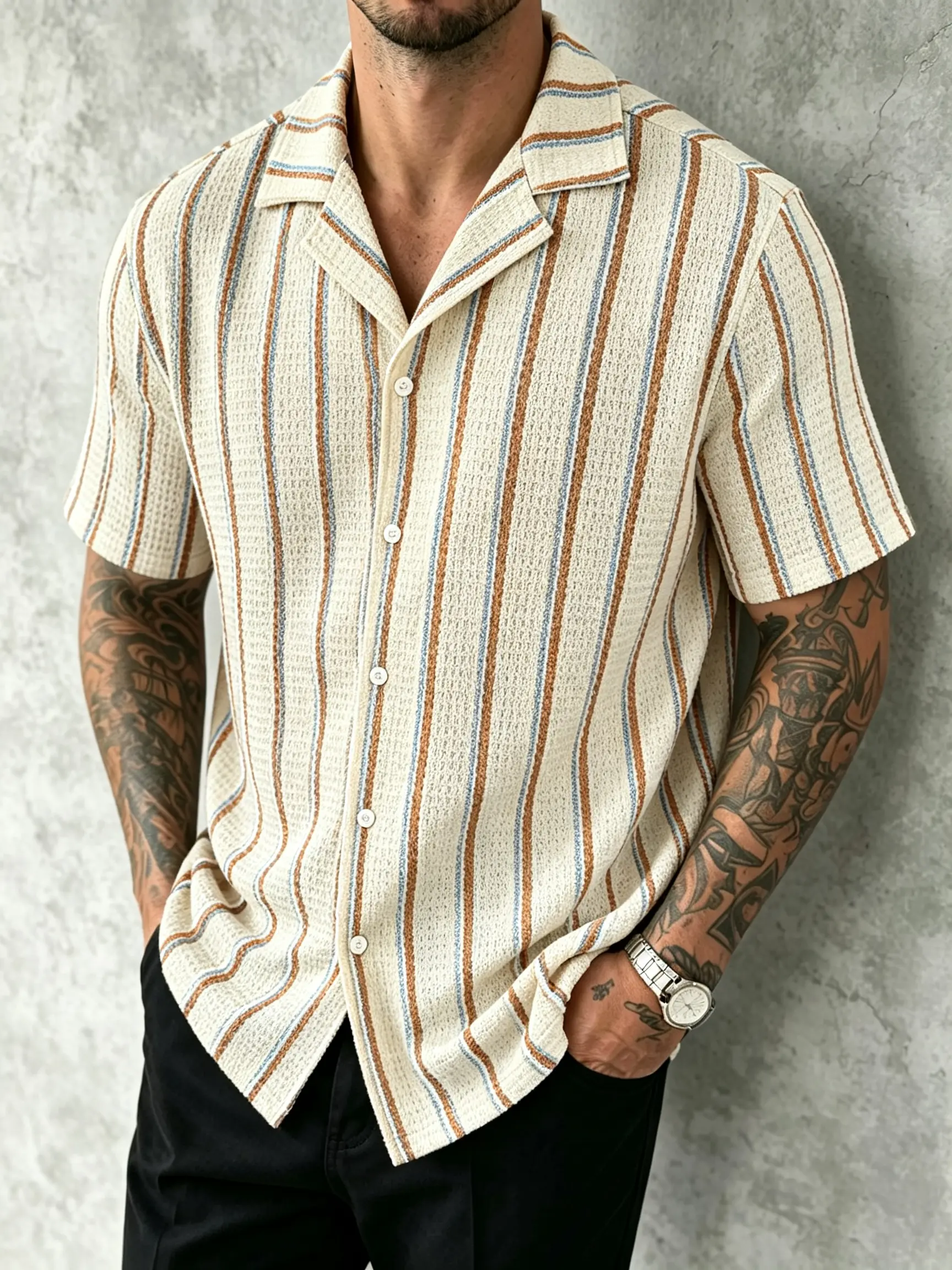 men’s clothes Summer new men's short sleeved shirt, comfortable and casual, versatile striped shirt, men's top