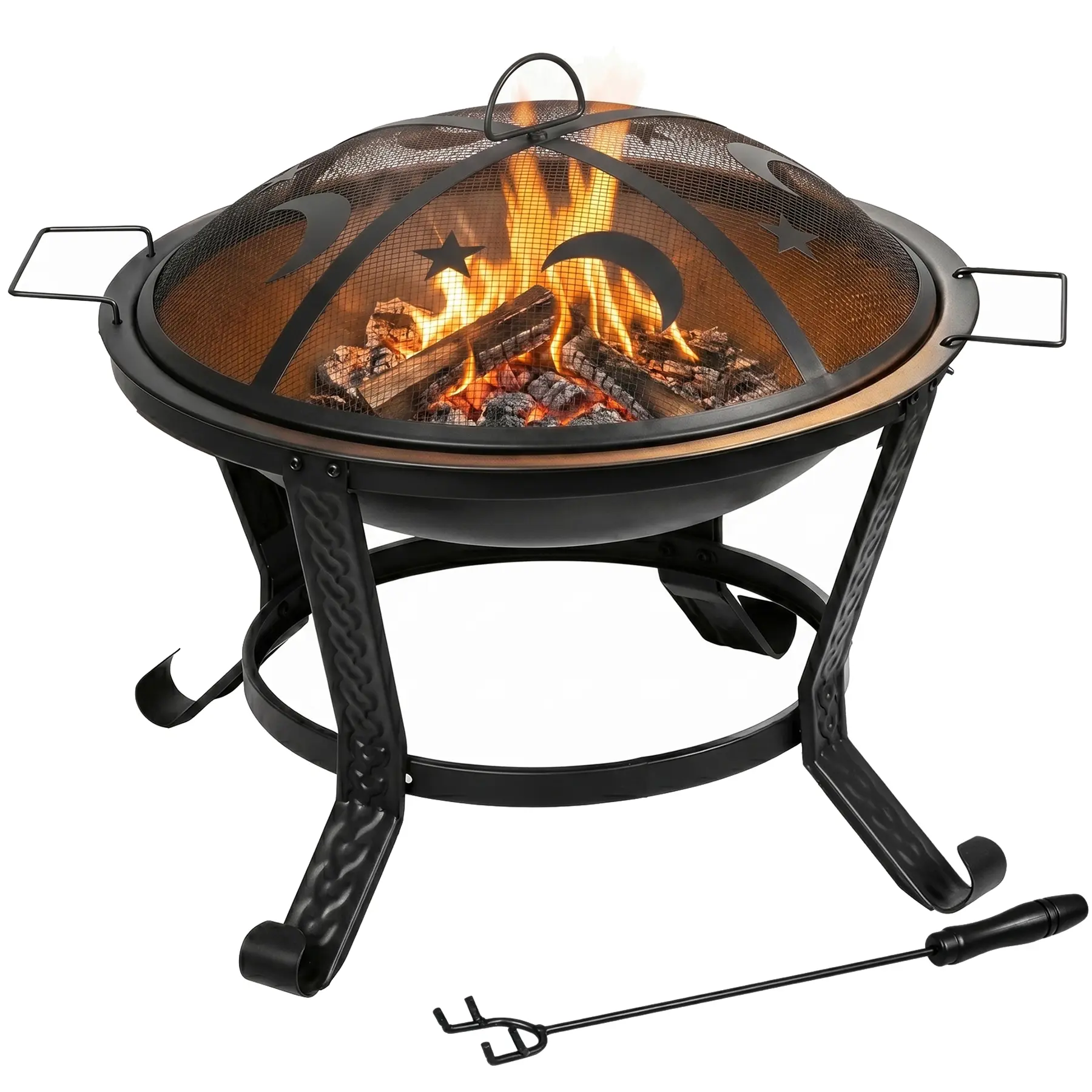 Zeny Heavy Duty Steel Exterior Fire Pit Set - 22/24/32-in Portable Wood-Burning Outdoor Fireplace, Spark Shield, Poker, Grate for Patio, Camping, Heavy Duty Firepit