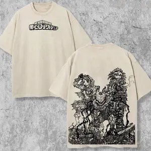 Retro Vintage Limited Bakugo x Deku x Ochako - My Hero Academia Anime Double Printed Oversized Washed Tee Unisex Oversize Anime Manga Acid Washed Lightweight T-Shirt, Anime Lover 18Z