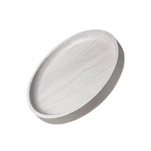 KITEISCAT Rubber Wood Round Tray, Decorative Coffee Table Tray, Candle Holder Plate, Kitchen Island Table Centerpiece, Rustic Home Decor Platter for Living Room