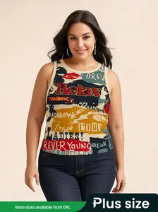 Vintage Poster Print Women's Casual Sleeveless Fitted Knit Vest Tops, Summer Fashion, Comfortable and Stylish, Perfect for Daily Wear, Trendy Design